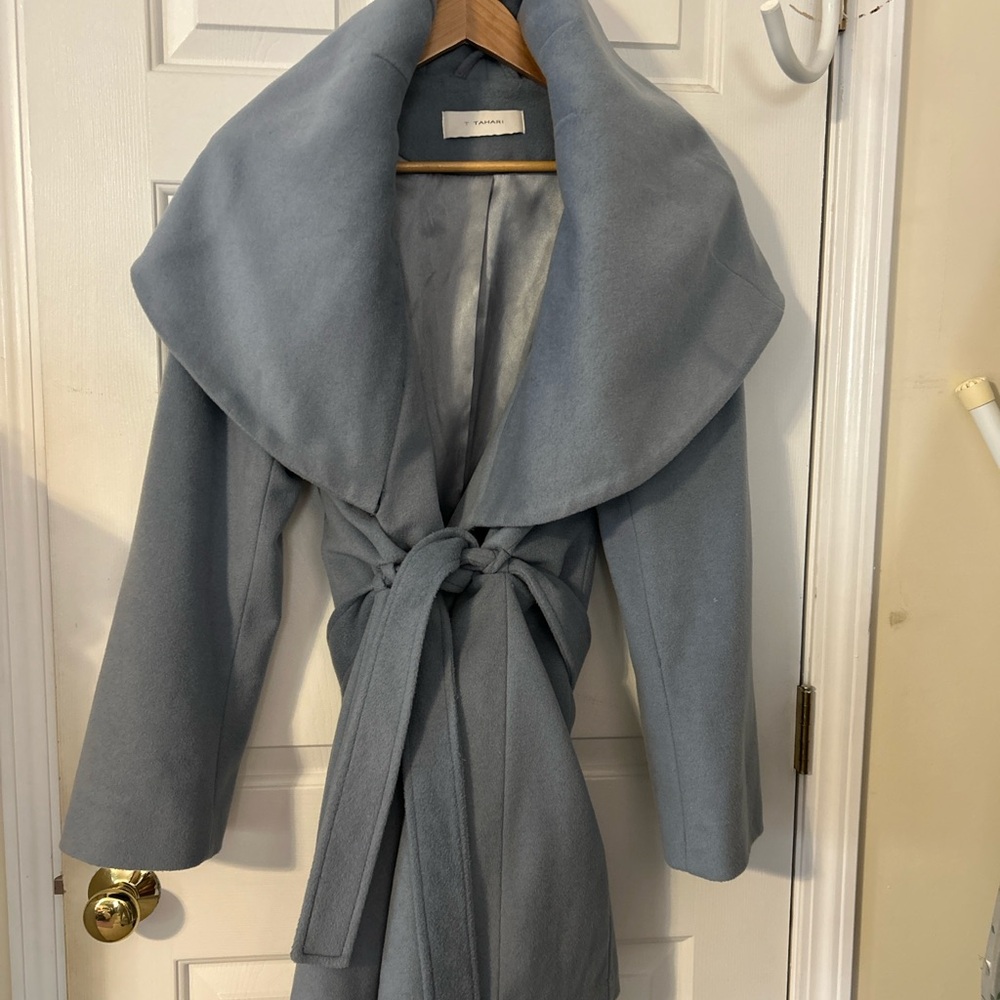 T Tahari cape wool wrap coat